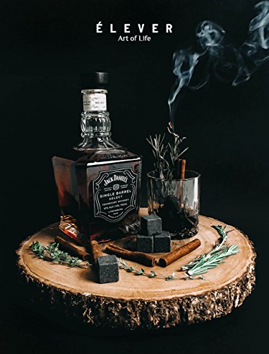Whiskey Glasses and Stones Gift Set - Luxury Drink Kit with Premium Basalt Chilling Rocks (8 cubes), Glasses of 2, Tongs, Velvet bag in Exclusive Wood Decor Box - for wine, bourbon, scotch - by Ã‰LEVER