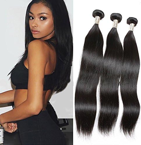 LMHair Brazilian Straight Hair 3 Bundles 300g Grade 8A Unprocessed Virgin Human Hair Weave Extensions Natural Color for Black Women(8" 8" 8")