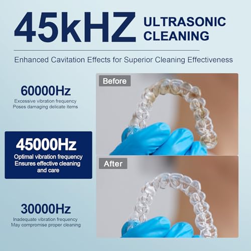 Ultrasonic Retainer Cleaner, ZYREX 45kHz Retainer Cleaner Machine, 24W Ultrasonic Cleaner with 4 Modes for Dentures, Night Guards, Mouth Guards, Toothbrush Heads, Jewelry, 200ML Portable (white)
