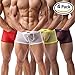 Men's Boxer Briefs Sexy Mesh Breathable Underwear Low Rise Cool Boxer(36Hong,M)