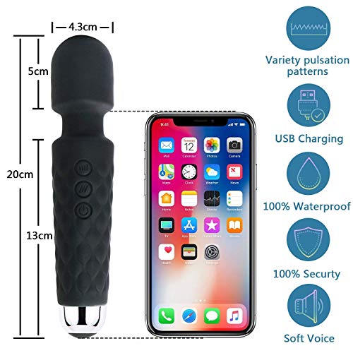 Wand Massager for Body Massage-Mini, Quiet, Waterproof-8 Powerful Speeds - 20 Modes - Great for Therapeutic Muscle Aches and Sports Recovery-Relaxation - Thumbnail 4