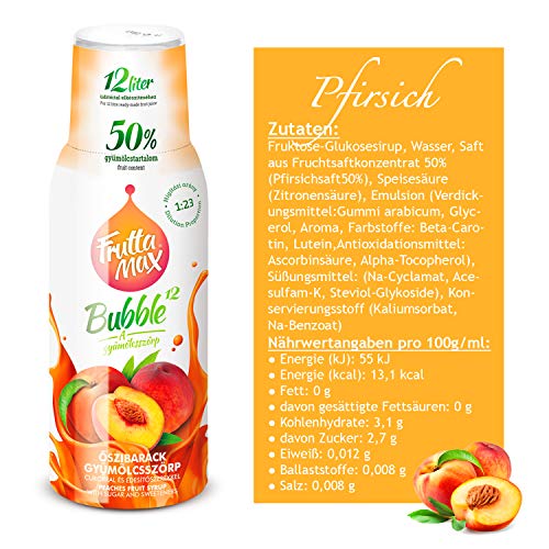 4 x 500 ml FruttaMax Getränkesirup Frucht-sirup Konzentrat | Orange-Zitrone-Limette-Cola-Pfirsiche- | weniger Zucker | mit 50-60% Fruchtanteil | für Soda Maschine geeignet – Bild 5