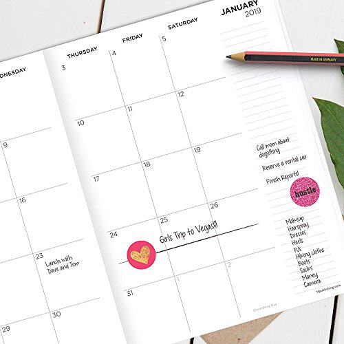 Time Factory Black and Floral Blooming 7.5" x 10.25" January -December 2019 Monthly Planner (19-4205) - Thumbnail 7