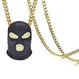 Xusamss Hip Hop Stainless Steel Black Mask Tag Pendant Crystal Chain Necklace