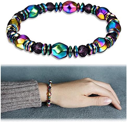 Wowanoo Magnetic Hematite Artificial Gemstone Bracelet Stretchy Therapy Bracelets for Men Women Color