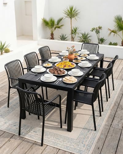 HariNorgen Outdoor Dining Table for 8 People, Aluminum Frame Garden Table with All-Weather Wood-Look Top for Garden,Lawn,Patio,205x90cm