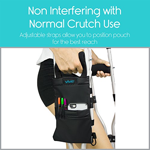 Vive Crutch Pouch Bag with Foam Hand Grip Pads - Tote for Broken Leg