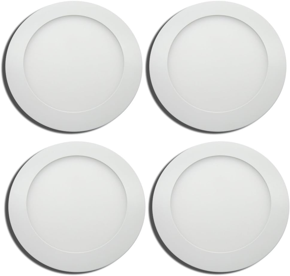 4 x 18W LED Recessed Circular Ceiling Panel downlights - Ultra Slim, Round, 6000k Daylight White (205mm Cutout) 1260 Lumen