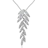 Hoops & Loops Sterling Silver Cubic Zirconia Round Polished Leaf Slide Pendant Necklace