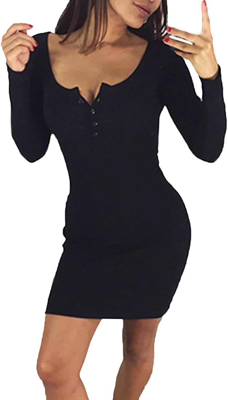 Mini Dress Ladies Fall VNeck Sleeve Long Winter Simple Glamorous