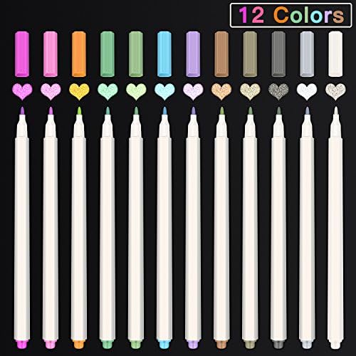 Caroyla Metallic Markers, 12-piece Metallic Marker Pens Set for Card Making, Adult Coloring Books, Art Rock Painting, Pottery, DIY Photo Album, Scrapbook, Wedding Craft (Metallic Markers)