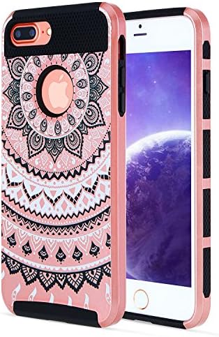 iPhone 7 Plus Case Design Floral Hard Cover, iPhone 7 Plus Cover Case Black,Tough Armor Hybrid Rugged Shockproof Dual Layer Heavy Duty Bumper Protective Case for Apple iPhone 7 Plus 5.5 Inch-Rose Gold