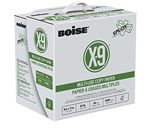 BOISE X-9 Multi-Use Copy Paper, SPLOX (Easy carry box), 3-Hole Punch, 92 Bright, 8.5 x 11, Reamless (2,500 Sheets)