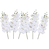 NatureMan 27inch Tall Artificial Phalaenopsis Flowers 6 Pcs White Artificial Orchid Flowers Stem Plants for Home Wedding Décor