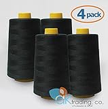 AK-Trading 4-Pack BLACK Serger Cone Thread (6000 yards each) of Polyester thread for Sewing, Quilting, Serger #653