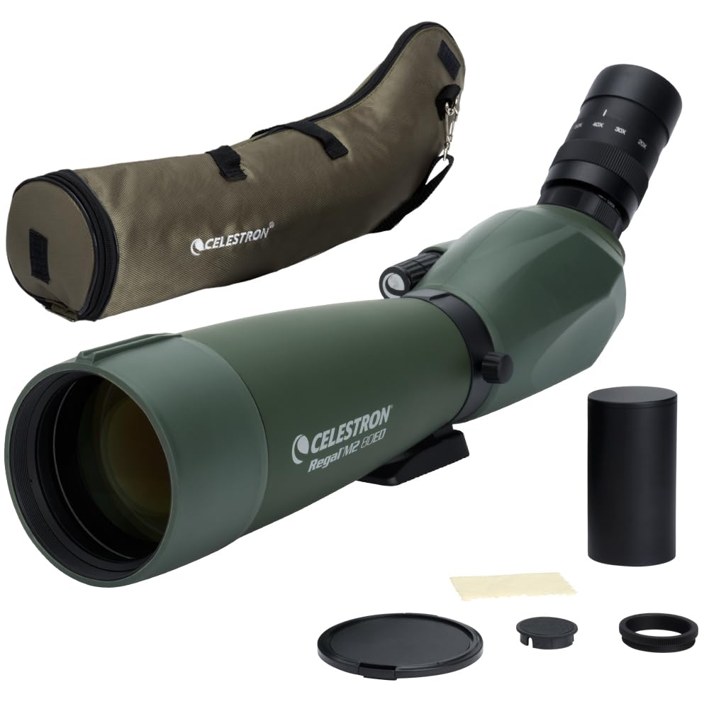 Celestron 52305 Regal M2 20-60x80mm ED Angled Zoom Spotting Scope with Multi-Coated Optics, BaK-4 Prism Glass, Lightweight Magnesium Alloy Body and Padded Carry Case, Green