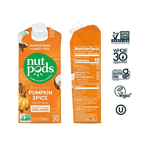 nutpods Pumpkin Spice, (4Pack), Unsweetened DairyFree Creamer, Made