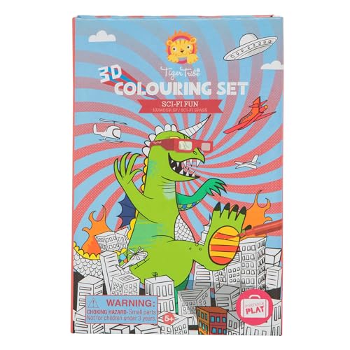 Tiger Tribe 3D Coloring Set Sci-Fi Fun with 3D Glasses and Markers for Kids - Create Stunning Optical Illusions, Ideal for Ages 8 and Up