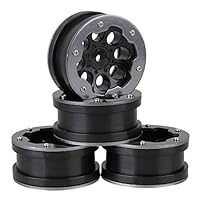 Sevender 4PCS RC1:10 Plastic 1.9" Wheel Rim & Alloy Beadlocks 8 Holes for Crawler (Black+ Titanium)