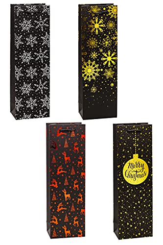 TSI Geschenktüten WEIHNACHTEN Premium für Wein- und Sektflaschen, 12er Packung, Größe: Flasche (HxBxT 38 x 12 x 8 cm), Art. Nr. 89287