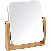 LFOYOU Vanity Makeup Mirror with Natural Bamboo Stand, Double Sided 360 Degree Swivel Magnifying Mirror, Tabletop Magnified M