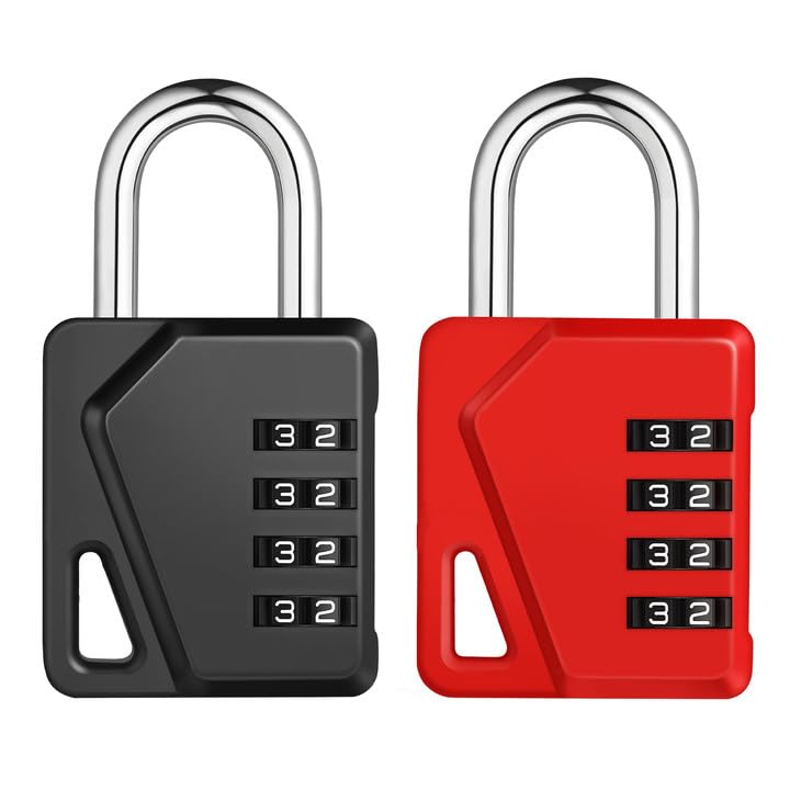 ZHEGE Locker Padlocks with Code, 4 Digit Combination Padlock with DIY Name Tags for Gym Locker, School Locker, Toolbox, Storage Box, Code Padlock Outdoor for Sheds, Fence Gate (Black and Red)