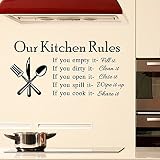 DNVEN 23 inches x 11 inches DIY Our Kitchen Rules Quotes Family Graphic Handmade Wall Decals Stickers Removable Vinyl Arts for Children's Day Bedrooms Family Playroom Classroom