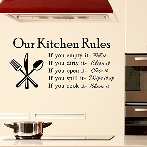 DNVEN 23 inches x 11 inches DIY Our Kitchen Rules Quotes Family Graphic Handmade Wall Decals Stickers Removable Vinyl Arts for Children's Day Bedrooms Family Playroom Classroom