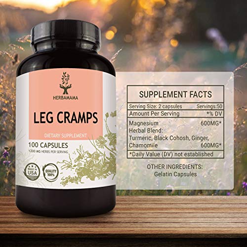 HERBAMAMA Leg Cramps Capsules Natural Supplement with Magnesium, Turmeric, Black Cohosh