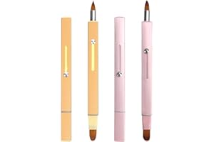 Simfree 2 Pieces Lip Brushes,Retractable Lip Brush for Lipstick,Double-ended Lip Applicator with Cap,Portable Lip Liner Brush Lip Gloss Eyeshadow Smudge Concealer Brush (Pink+Gold)