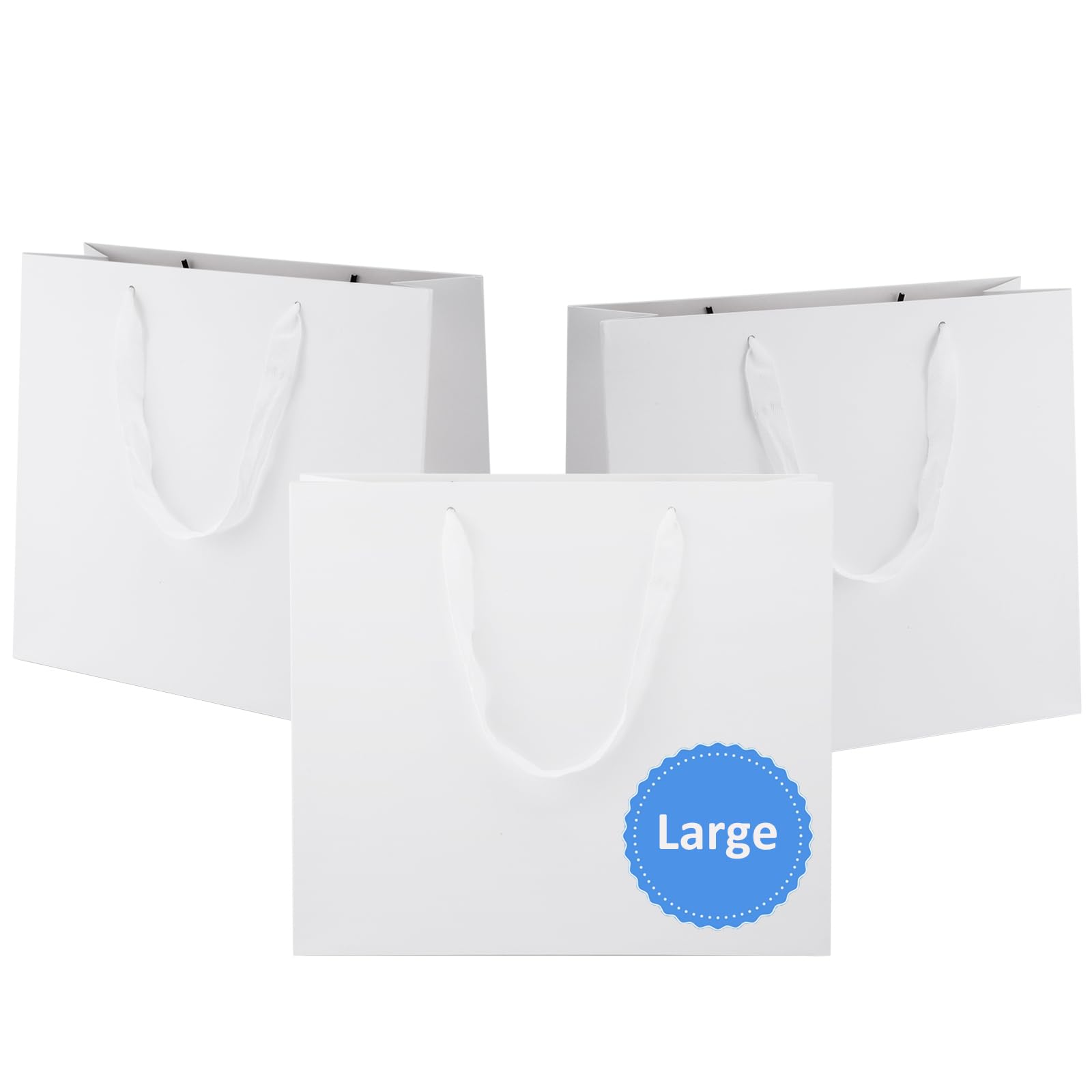 Photo 1 of Ronvir 25Pcs Large Gift Bags, 12.5x11x4.5 Inch White Shopping Bags, Recycled Paper Bag With handles For Business, Retail, Wedding, Birthday, Party, Boutique, Grocery, Halloween, Christmas