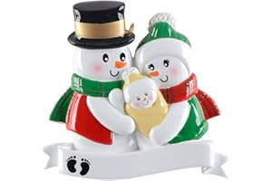 MAXORA Personalized New Parents Ornaments - Personalized Snowman Family of 3 Christmas Ornaments - New Baby Ornament – Baby Keepsake Gifts for New Parents - 2024 Our First Christmas as a Family of 3