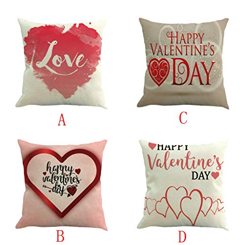Duseedik Valentine Print Pillowcase, Happy Pillow Cases Letter Print Linen Sofa Cushion Cover Home Decor