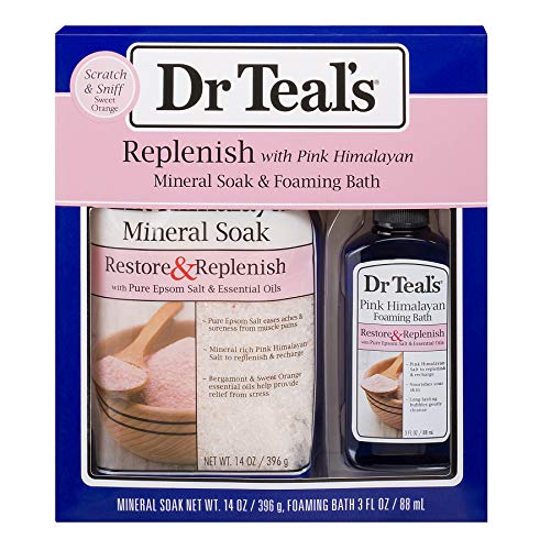 Dr Teal’s Pink Himalayan Epsom Salt & Foaming Bath Oil Sampler Gift Set 2019 – Give The Gift of Restoration & Replenishment! – 14 oz Bag of Pink Himalayan Bath Salts & 3 oz Bottle of Foaming Bath Oil