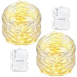 Oak Leaf 60 LED String Lights,2 Pack Waterproof Rope Decorative Lights,Great for Outdoor Indoor Patio,Home,Garden,Party,Bedroom Decor,Battery Operated,9.8ft,Warm White