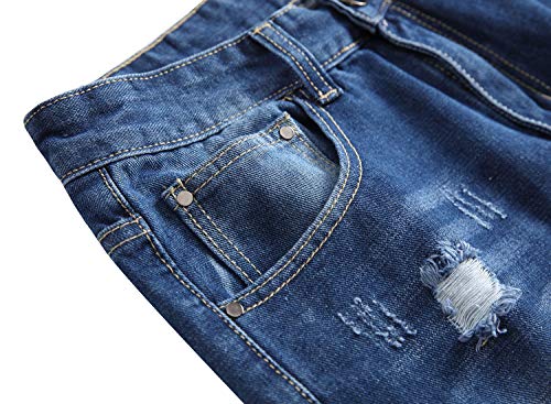 Qazel Vorrlon Men's Slim Fit Blue Stretch Destroyed Ripped Skinny Denim Jeans Size 30,Q407 - Thumbnail 3