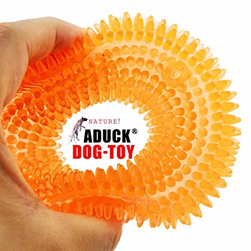 Aduck Durable Pet Puppy Dog Squeaky Chew Toys for Aggressive Chewers Dental Teething Cleaning [Non-Toxic Soft Natural Rubber], Cute Crystal Ring Design -4.92 inches (Crystal Orange)