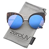 zeroUV - Womens Oversized Half Frame Semi-Rimless Flat Lens Round Cat Eye Sunglasses 51mm