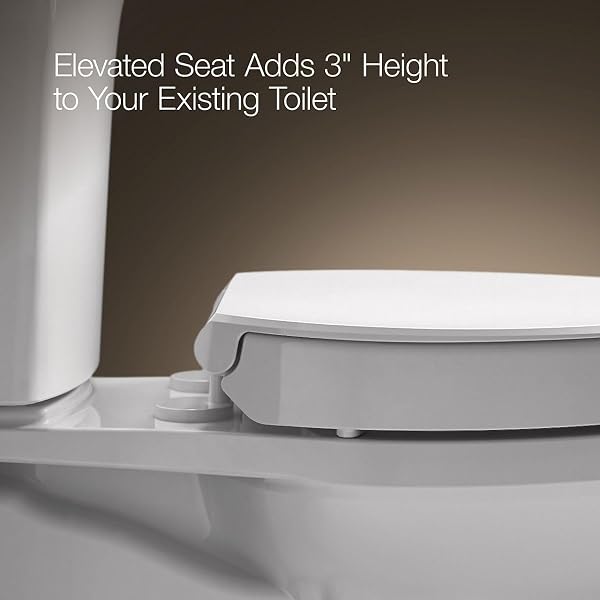 KOHLER 25875-0 HYTEN 3″ HEIGHT, ELEVATED SOFT CLOSE ELONGATED TOILET SEAT, CONTOURED SEAT WITH GRIP-TIGHT BUMPERS, QUICK-ATTACH HARDWARE, NO SLAM TOILET SEAT, WHITE
