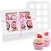Rarapop 15 Pack Cupcake Boxes Hold 12 Standard Cupcakes, Food Grade Cupcake Holders Bakery Carrier Boxes with Windows and Ins