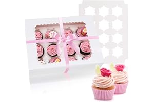 Rarapop 15 Pack Cupcake Boxes Hold 12 Standard Cupcakes, Food Grade Cupcake Holders Bakery Carrier Boxes with Windows and Ins