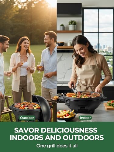 FOHERE 2400W Electric Barbecue 2 in 1: Stand & Table Grill, Adjustable Temperature 0-300°C, 2 Zones, Non-Stick Plate Diameter 41 cm, Condiment Rack and Grease Tray, Black