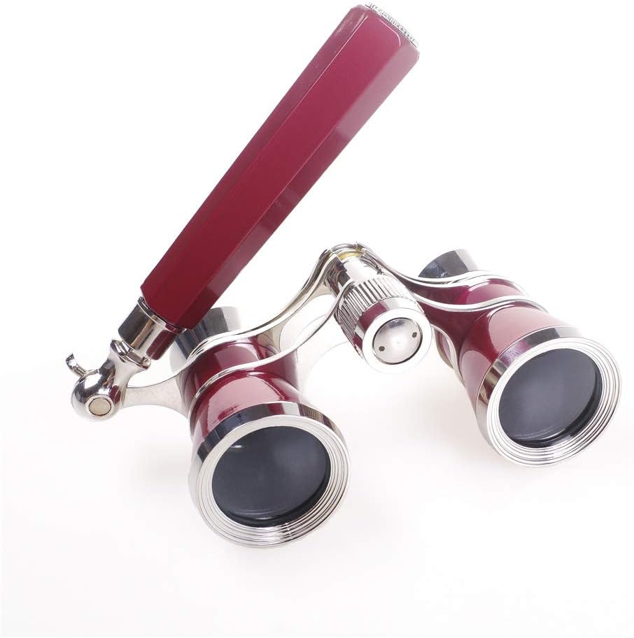 ANGEEK 3 x 25 Opera Theatre Horse Racing Glasses Binocular Telescope with Handle/Accessory Kit Women Telescope (Red)