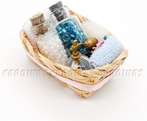 Odoria 1:12 woman perfume basket miniature dollhouse blue towel lotion cosmetic set [parallel import goods]