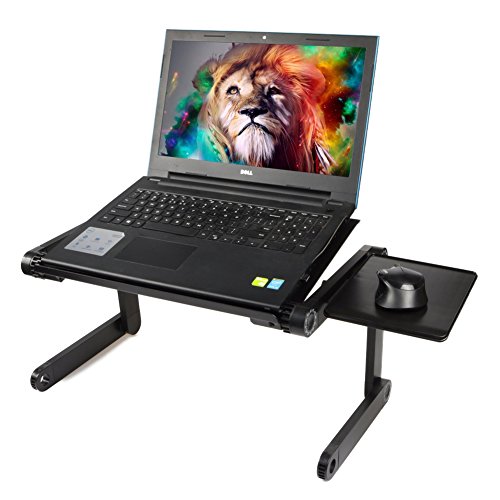Go Lap Desk – Versatile Portable Mount Desk for Notebook Laptop | Ergonomic Design Mouse Pad Stand Silent Dual Fan Vent | Lightweight Aluminum | Adjustable Legs Auto Locking 360° Joints | Black |