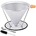Stainless Steel Coffee Filters, IdealHouse Pour Over Coffee Dripper Cone Coffee Filter with Pour Over Cup Stand, Spoon and Brush,BPA Free,4 Cups