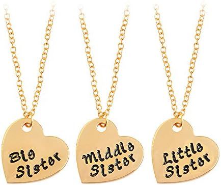 Yeegor 3Pcs/Set Girls Jewelry Big Sis Middle Sis Little Sis Heart Pendant Best Friend BFF Necklace