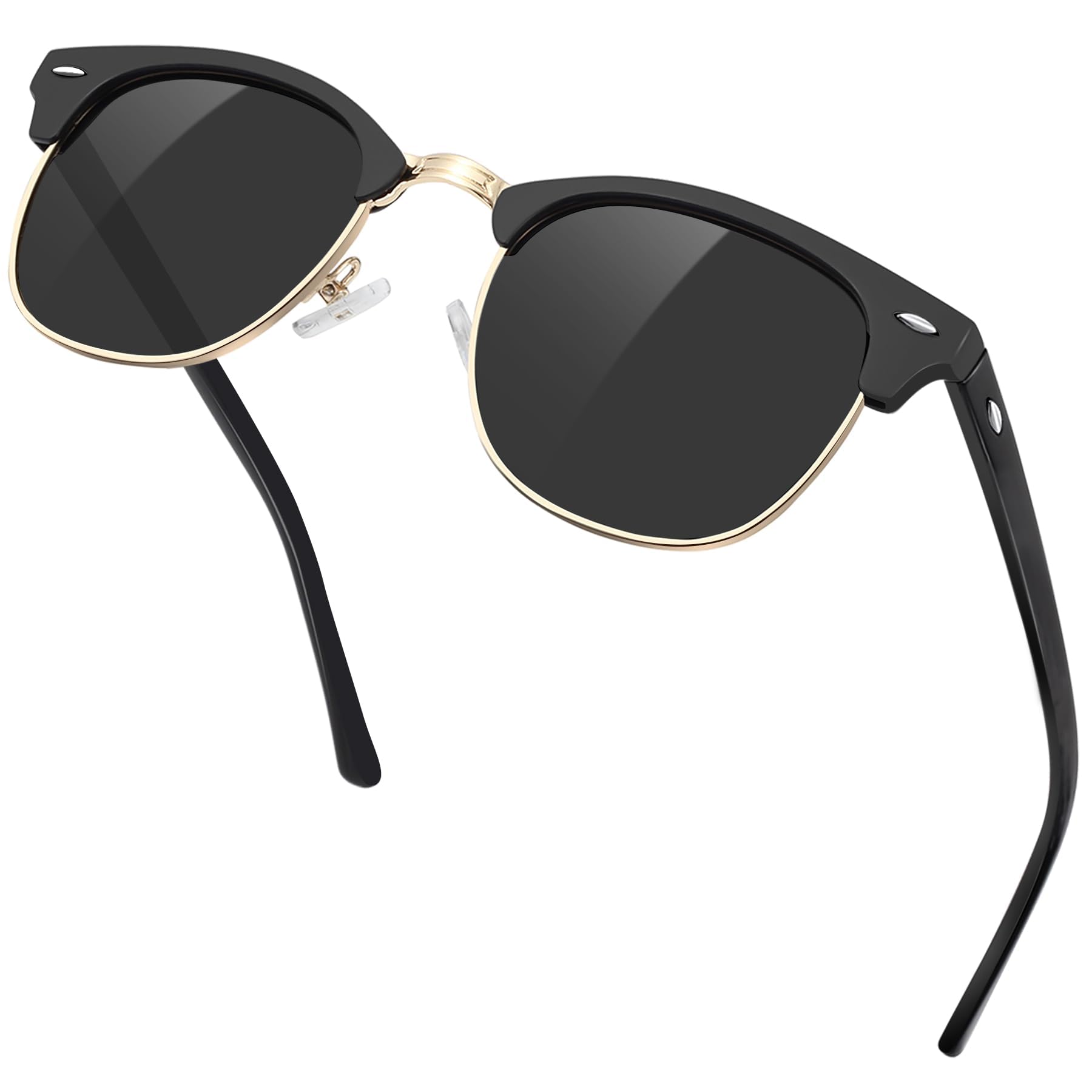 KANASTAL Gold Black Sunglasses Womens Mens Polarised Semi Rimless Retro Horn Rimmed Half Frame dark Laides UV Female Vintage - Matt Black Gold Frame