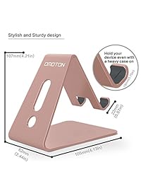 [Versión actualizada de Solid] OMOTON Desktop Cell Phone stand Tablet Stand avanzada, 4mm de grosor de aluminio soporte para teléfono celular (todos los tamaños) y Tablet (hasta 10.1 pulgadas),, Rose gold