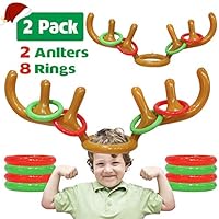 ROSYKIDZ 2 Pack Inflatable Reindeer Antler Ring Toss Game for Xmas Party, Christmas Party Supplies (2 Antlers 8 Rings for 2-4 Player)